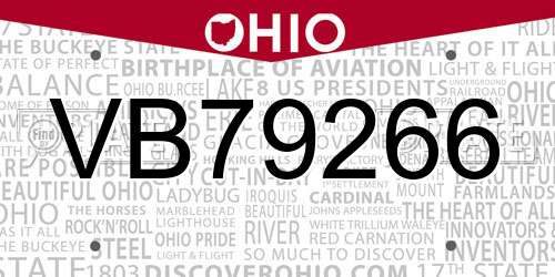 VB79266 Ohio License Plate