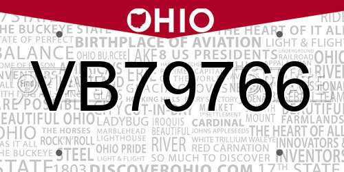 VB79766 Ohio License Plate