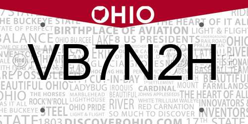 VB7N2H Ohio License Plate