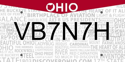 VB7N7H Ohio License Plate