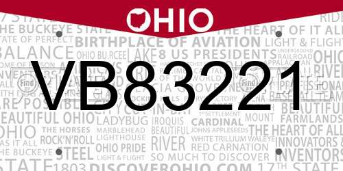 VB83221 Ohio License Plate