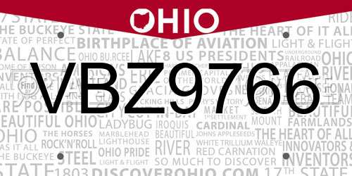 VBZ9766 Ohio License Plate
