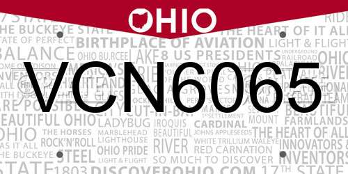 VCN6065 Ohio License Plate