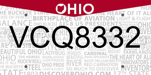 VCQ8332 Ohio License Plate
