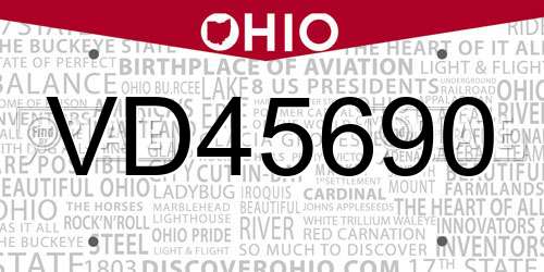 VD45690 Ohio License Plate