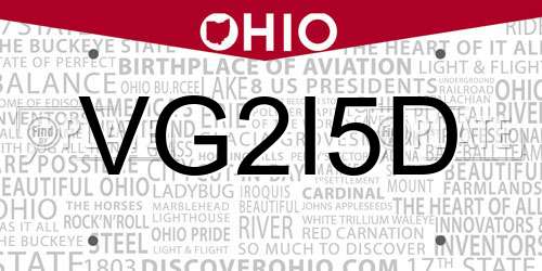 VG2I5D Ohio License Plate