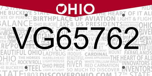 VG65762 Ohio License Plate