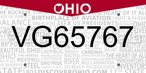 VG65767 Ohio License Plate