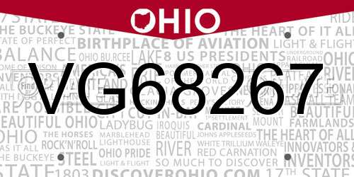 VG68267 Ohio License Plate