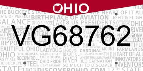 VG68762 Ohio License Plate