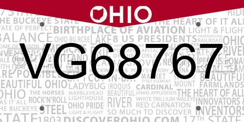 VG68767 Ohio License Plate
