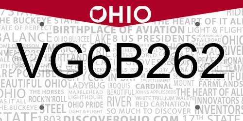VG6B262 Ohio License Plate