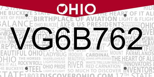 VG6B762 Ohio License Plate