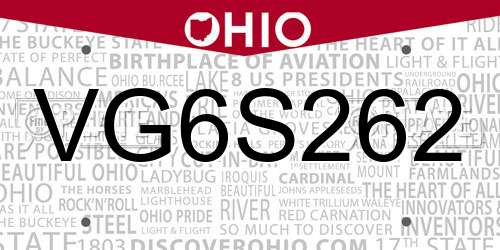VG6S262 Ohio License Plate