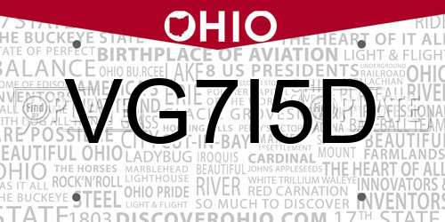VG7I5D Ohio License Plate
