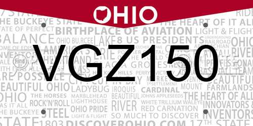 VGZ150 Ohio License Plate