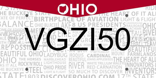 VGZI50 Ohio License Plate