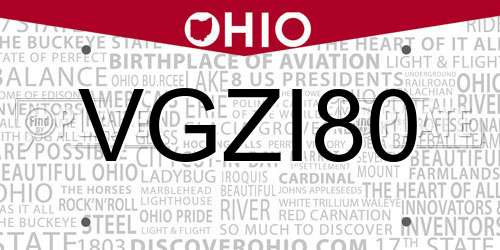 VGZI80 Ohio License Plate