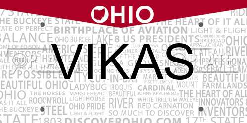 VIKAS Ohio License Plate