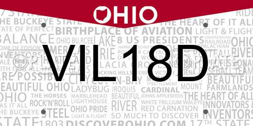VIL18D Ohio License Plate