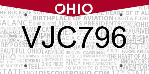 VJC796 Ohio License Plate