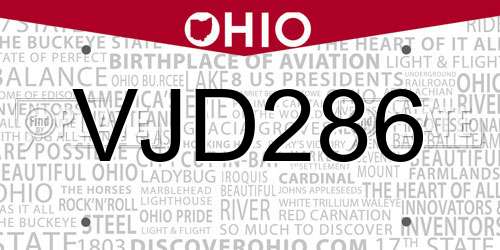 VJD286 Ohio License Plate