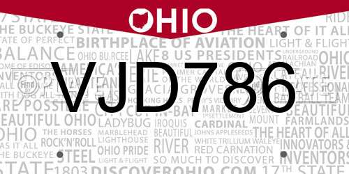 VJD786 Ohio License Plate