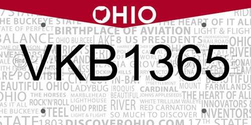 VKB1365 Ohio License Plate