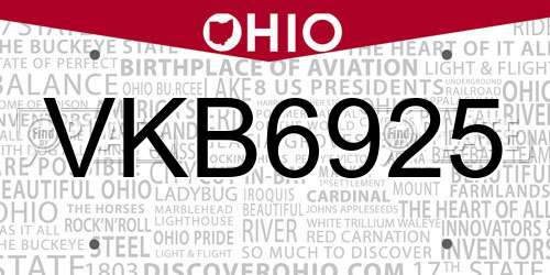VKB6925 Ohio License Plate