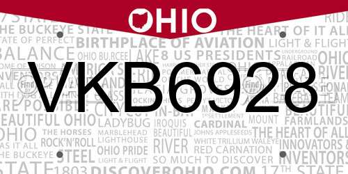 VKB6928 Ohio License Plate