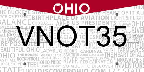 VNOT35 Ohio License Plate