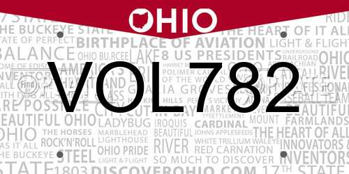 VOL782 Ohio License Plate
