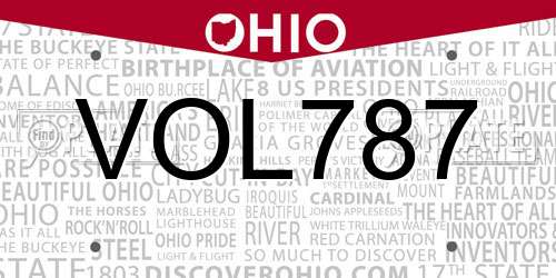 VOL787 Ohio License Plate