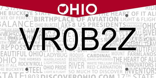 VR0B2Z Ohio License Plate