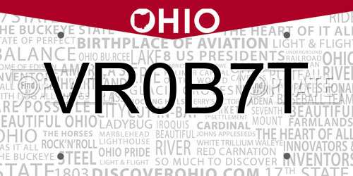 VR0B7T Ohio License Plate