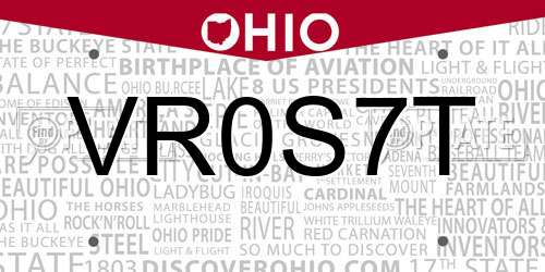VR0S7T Ohio License Plate
