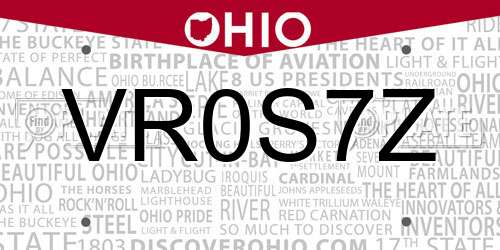 VR0S7Z Ohio License Plate