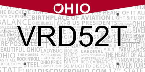 VRD52T Ohio License Plate