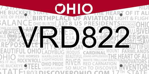 VRD822 Ohio License Plate