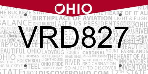 VRD827 Ohio License Plate