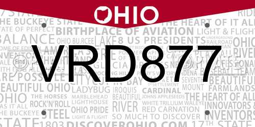 VRD877 Ohio License Plate