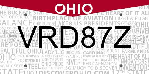 VRD87Z Ohio License Plate