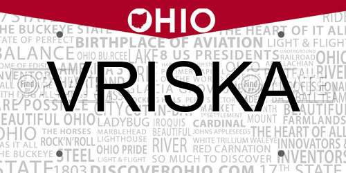 VRISKA Ohio License Plate