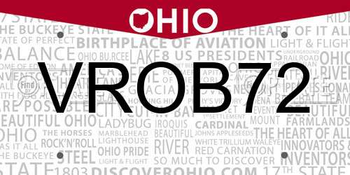 VROB72 Ohio License Plate