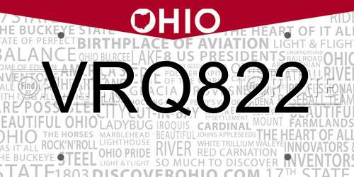 VRQ822 Ohio License Plate