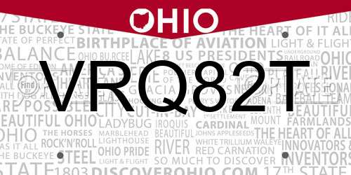 VRQ82T Ohio License Plate