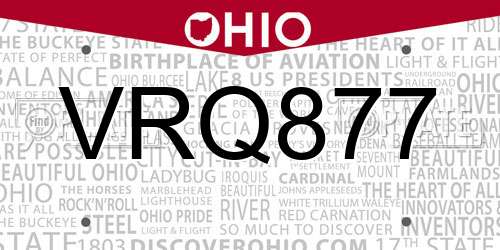 VRQ877 Ohio License Plate