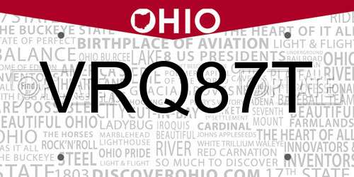 VRQ87T Ohio License Plate