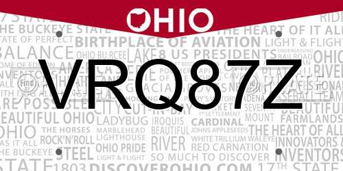 VRQ87Z Ohio License Plate