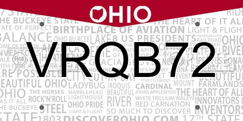VRQB72 Ohio License Plate